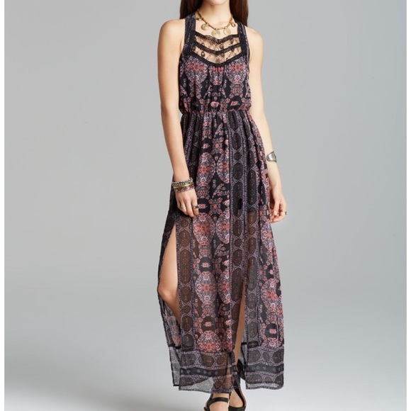 Free People Dresses & Skirts - Free People Black Maxi Dress Moroccan Printed